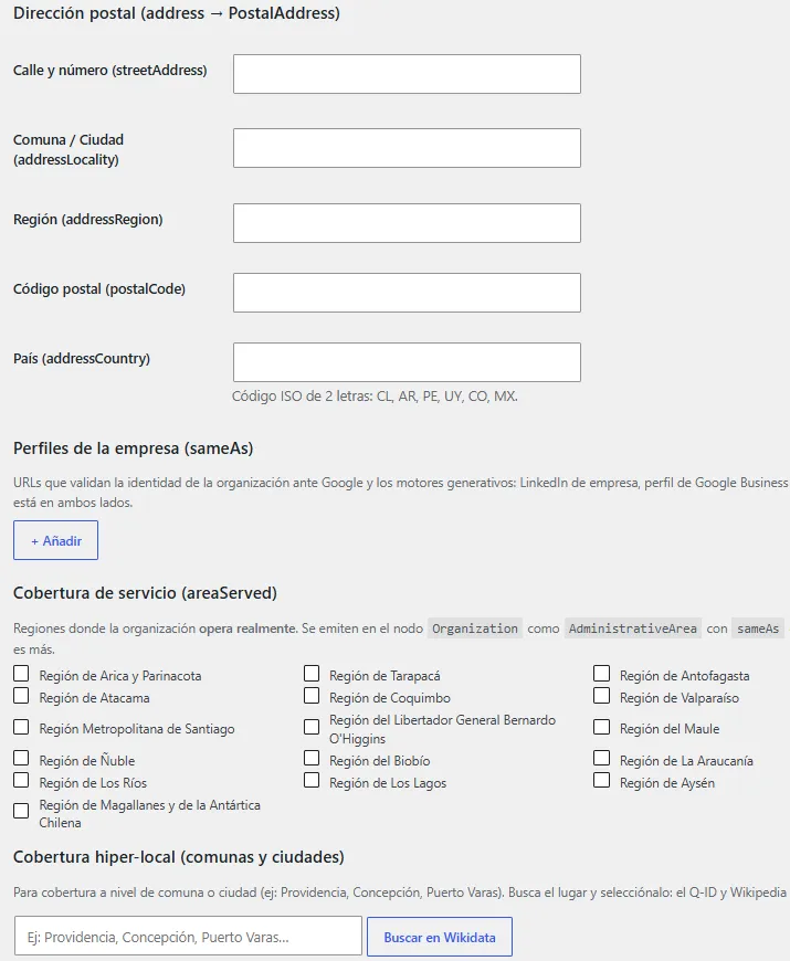 Configuración de cobertura territorial y areaServed en SemanticGEO