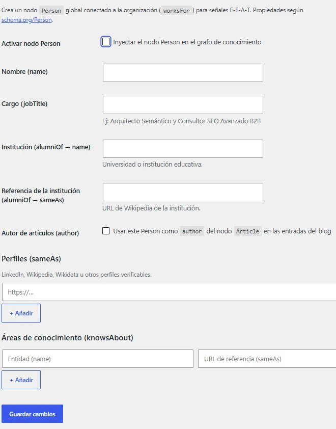 Ajustes de E-E-A-T y perfiles de autor en SemanticGEO