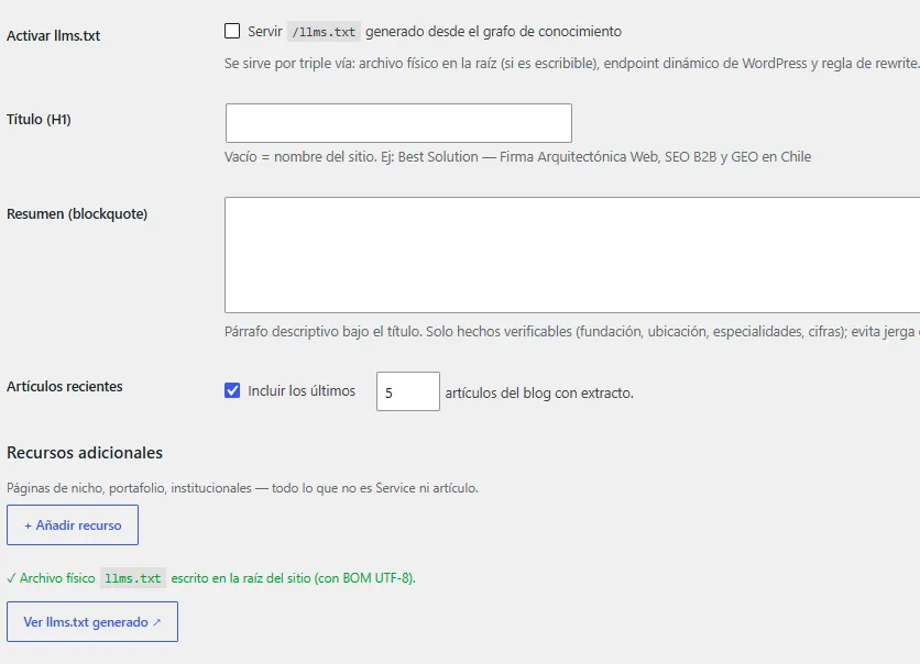 Generación automática del archivo llms.txt en SemanticGEO