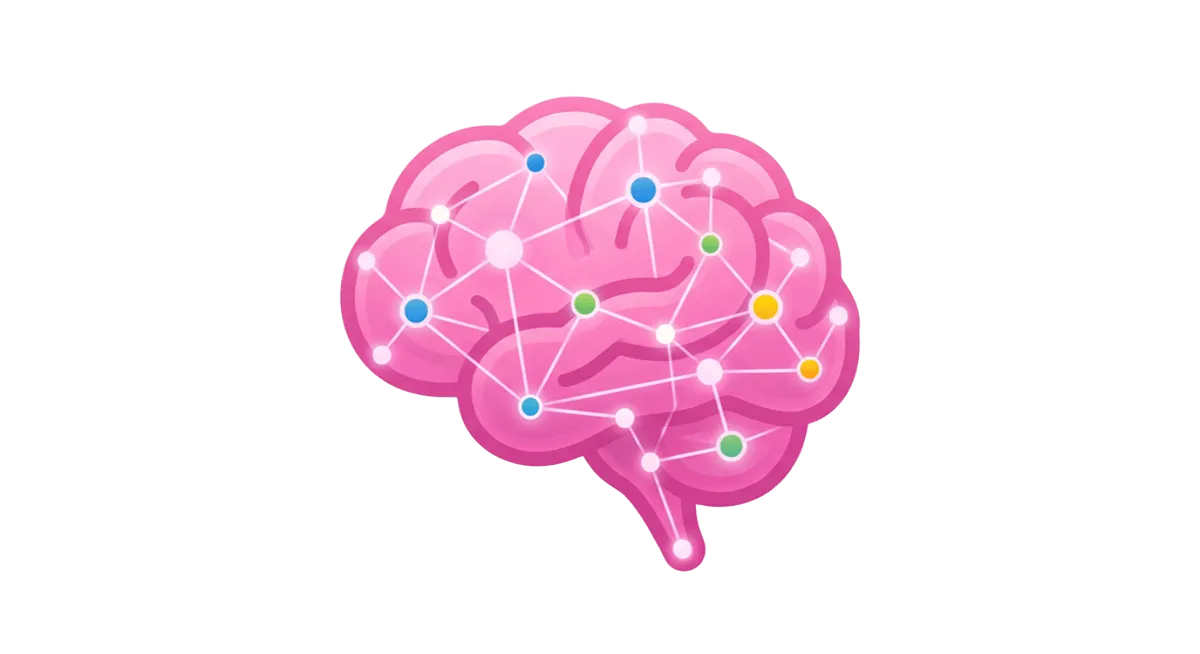 Cerebro rosado de SemanticGEO con nodos conectados que representan entidades semanticas